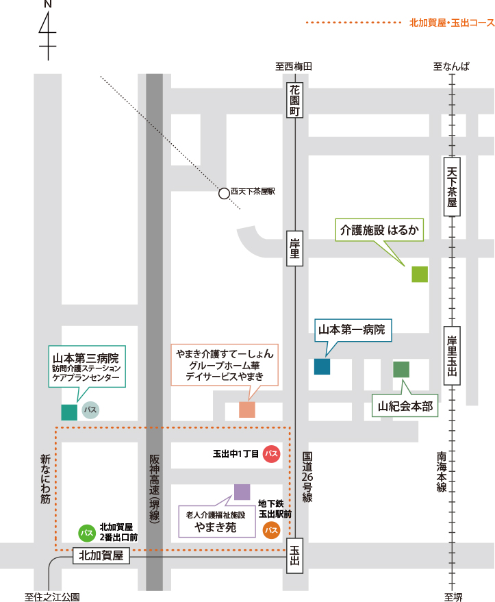 北加賀屋・玉出コース 送迎バスマップ